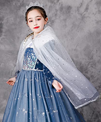 YOSICIL Capa Disfraz Niña Capa Elsa Frozen Transparente Tul Capa Princesa Niña Lentejuelas Para Vestido de Fiesta Carnaval Cosplay Cumpleaños Navidad, con capucha