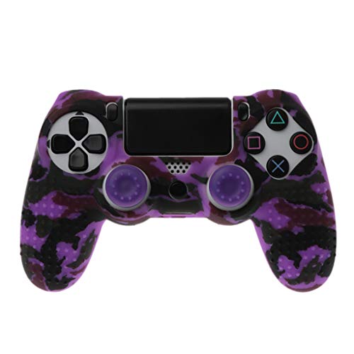 YoungerY (1pc con una Nueva Funda de Silicona PS4 de Camuflaje - Violeta con 2 Piezas de Tapa de balancín púrpura