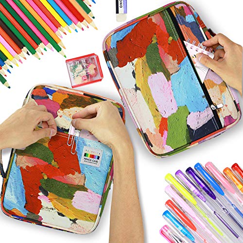 YOUSHARES Estuche de Lápices de Colores con 166 Ranuras - Plumier con Tres Capas Estuche para Lápices de Dibujo & Bolígrafos de Gel para Estudiante & Adulto & Artista (Lienzo de Arte)