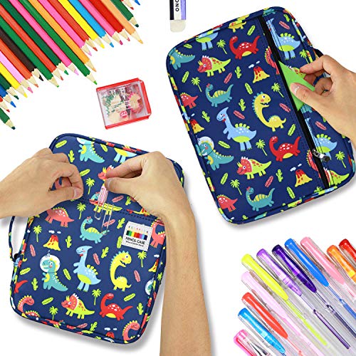 YOUSHARES Estuche de Lápices de Colores con Ranuras para 220 Lápices - Plumier Multicapa de Gran Capacidad para Guardar Lápices de Colores & Bolígrafos de Gel (Dinosaurios)