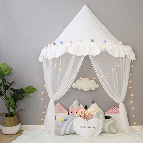 Yqs Tienda de niños Tipi niños Carpas La Casita Castillo de algodón Plegable Carpa Dosel de la Cama Cortina Netting niñas habitación Boy Decoración (Color : Blue Bow)