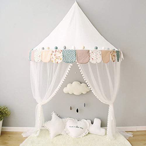 Yqs Tienda de niños Tipi niños Carpas La Casita Castillo de algodón Plegable Carpa Dosel de la Cama Cortina Netting niñas habitación Boy Decoración (Color : Blue Bow)