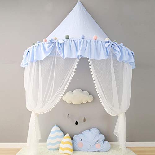 Yqs Tienda de niños Tipi niños Carpas La Casita Castillo de algodón Plegable Carpa Dosel de la Cama Cortina Netting niñas habitación Boy Decoración (Color : Blue Bow)