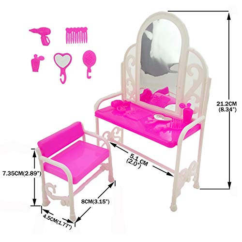 Yudanny 8 Unids/Set Accesorios de Muebles de Princesa Juego de Tocador de Regalo+ Juego de Sofá+ Juego de Cama+ Perchas para Dormitorio Muñeca Barbie