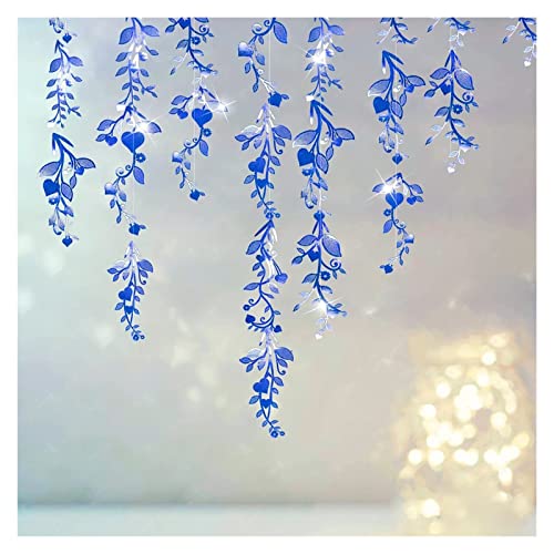 YUGHJFEN Decoración navideña Royal Blue Themed Party Decor Blue Paper Hoja Guirnalda Cumpleaños Colgando Verde Hojas Flower Decor View Viens Art Etiqueta engomada de la Pared (Color : Teal Blue)