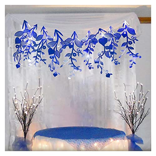 YUGHJFEN Decoración navideña Royal Blue Themed Party Decor Blue Paper Hoja Guirnalda Cumpleaños Colgando Verde Hojas Flower Decor View Viens Art Etiqueta engomada de la Pared (Color : Teal Blue)