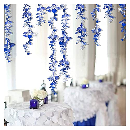 YUGHJFEN Decoración navideña Royal Blue Themed Party Decor Blue Paper Hoja Guirnalda Cumpleaños Colgando Verde Hojas Flower Decor View Viens Art Etiqueta engomada de la Pared (Color : Teal Blue)