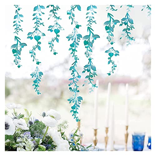 YUGHJFEN Decoración navideña Royal Blue Themed Party Decor Blue Paper Hoja Guirnalda Cumpleaños Colgando Verde Hojas Flower Decor View Viens Art Etiqueta engomada de la Pared (Color : Teal Blue)