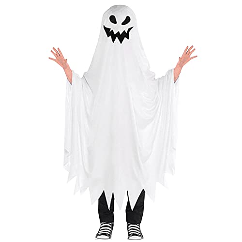 YWLINK Disfraz De Fantasma para NiñOs - Disfraz De Halloween Fantasma con Capucha -Capa De Fantasmas De Cosplay De Halloween para BebéS Disfraz De Fantasma para NiñOs Y NiñAs (Blanco, L)