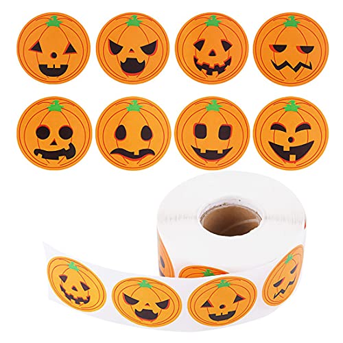 YXHZVON 1000 Piezas de Pegatinas de Calabaza de Halloween, Redondas Autoadhesivas Rollo Pegatinas Decorativas para Manualidades áLbumes de Recortes Envoltorios de Regalo Sellos Sobres