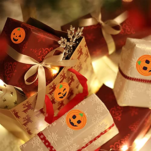 YXHZVON 1000 Piezas de Pegatinas de Calabaza de Halloween, Redondas Autoadhesivas Rollo Pegatinas Decorativas para Manualidades áLbumes de Recortes Envoltorios de Regalo Sellos Sobres