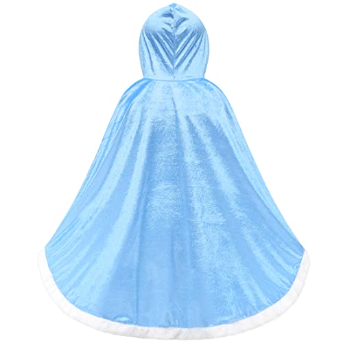 ZaisuiFun Capa Princesa Niñas con Capucha para Disfraz de Carnaval Cosplay Halloween Fiesta Navidad, Azul, 104-110(Etiqueta 110)