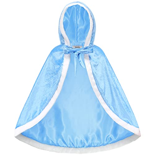 ZaisuiFun Capa Princesa Niñas con Capucha para Disfraz de Carnaval Cosplay Halloween Fiesta Navidad, Azul, 104-110(Etiqueta 110)