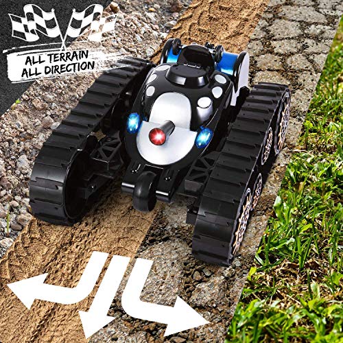 ZAKRLYB Control Remoto Tank Car 360 ° Flip Deformation ABS Engineering Plastics Vehículo Todo Terreno Bauble Flash Boy Toy Tank Regalos for niños - Negro