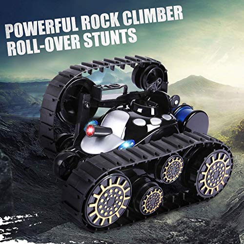 ZAKRLYB Control Remoto Tank Car 360 ° Flip Deformation ABS Engineering Plastics Vehículo Todo Terreno Bauble Flash Boy Toy Tank Regalos for niños - Negro