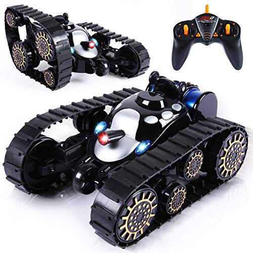 ZAKRLYB Control Remoto Tank Car 360 ° Flip Deformation ABS Engineering Plastics Vehículo Todo Terreno Bauble Flash Boy Toy Tank Regalos for niños - Negro