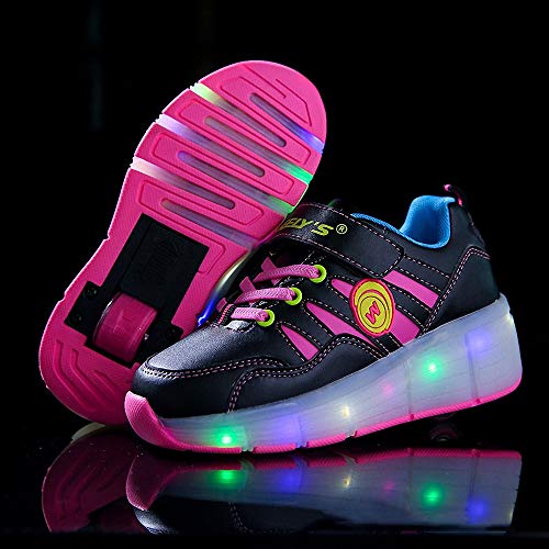 Zapatillas con ruedas zapatillas luces niña zapatos con ruedas para niños zapatillas luces led Zapatillas de skate con ruedas zapatillas skate Automática Ruedas Ajustables para Niños Niñas,Rosado,37