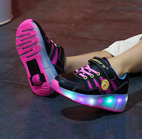 Zapatillas con ruedas zapatillas luces niña zapatos con ruedas para niños zapatillas luces led Zapatillas de skate con ruedas zapatillas skate Automática Ruedas Ajustables para Niños Niñas,Rosado,37