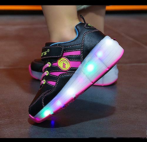 Zapatillas con ruedas zapatillas luces niña zapatos con ruedas para niños zapatillas luces led Zapatillas de skate con ruedas zapatillas skate Automática Ruedas Ajustables para Niños Niñas,Rosado,37