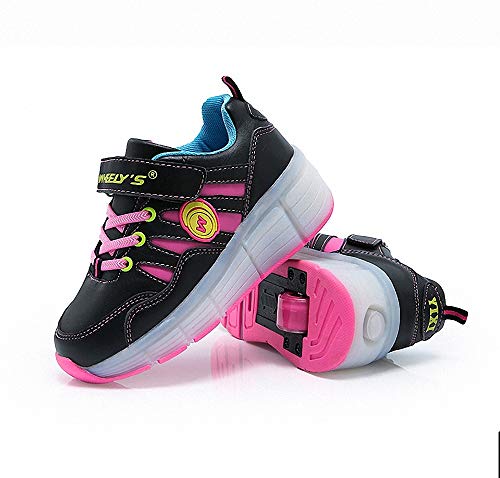 Zapatillas con ruedas zapatillas luces niña zapatos con ruedas para niños zapatillas luces led Zapatillas de skate con ruedas zapatillas skate Automática Ruedas Ajustables para Niños Niñas,Rosado,37