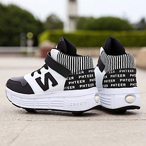 Zapatillas con Ruedas Zapatos con ruedas para niños Zapatillas de skate con ruedas Zapatos Patines Automática Calzado de Skateboarding Con Automática Ruedas Ajustables para Niños Niñas,Negro,42