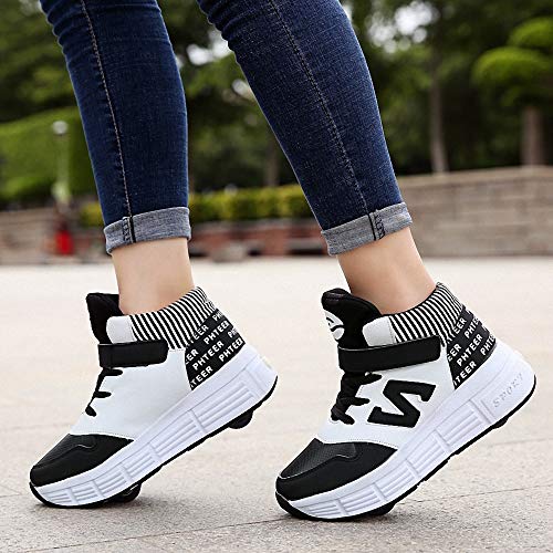 Zapatillas con Ruedas Zapatos con ruedas para niños Zapatillas de skate con ruedas Zapatos Patines Automática Calzado de Skateboarding Con Automática Ruedas Ajustables para Niños Niñas,Negro,42