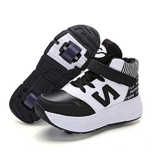 Zapatillas con Ruedas Zapatos con ruedas para niños Zapatillas de skate con ruedas Zapatos Patines Automática Calzado de Skateboarding Con Automática Ruedas Ajustables para Niños Niñas,Negro,42