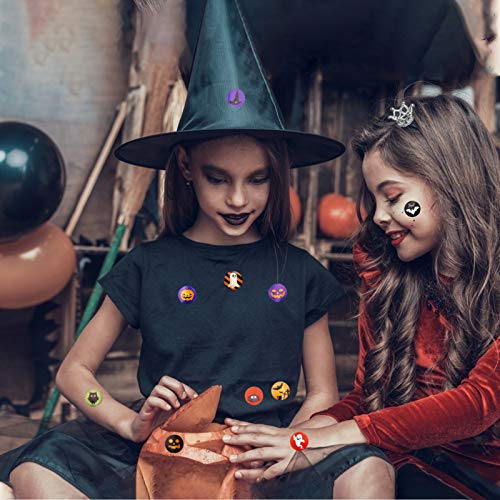 ZERHOK 1000 Unidades Pegatinas de Halloween Etiqueta Adhesiva Redonda Calabaza Calcomanías para Niños Murciélago Regalo de Fiesta de Halloween Día de los Muertos Decoración de Bolsa de Dulce