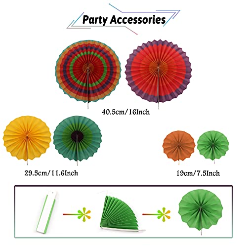 ZERODECO Juego de decoraciones para fiestas – Banderas mexicanas y cubierta de mesa, abanico de papel Fiesta y pompones, guirnaldas de cuerda y banderines para cumpleaños mexicano Cinco De Mayo