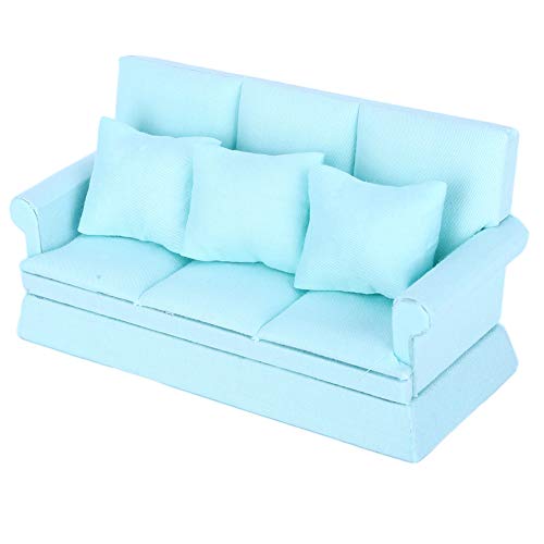 Zerodis 1:12 Doll House Muebles de Sala de Estar Mini sofá con 3 Piezas Almohada Muebles de Sala Muebles de casa de muñecas de Madera Decoración Accesorios Regalo para niños(Azul)