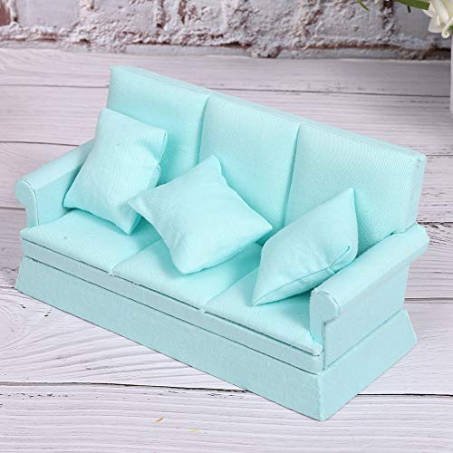 Zerodis 1:12 Doll House Muebles de Sala de Estar Mini sofá con 3 Piezas Almohada Muebles de Sala Muebles de casa de muñecas de Madera Decoración Accesorios Regalo para niños(Azul)