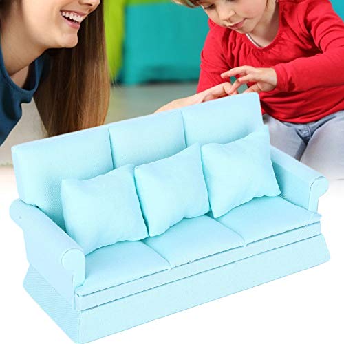 Zerodis 1:12 Doll House Muebles de Sala de Estar Mini sofá con 3 Piezas Almohada Muebles de Sala Muebles de casa de muñecas de Madera Decoración Accesorios Regalo para niños(Azul)