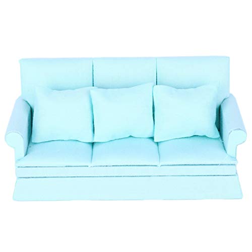 Zerodis 1:12 Doll House Muebles de Sala de Estar Mini sofá con 3 Piezas Almohada Muebles de Sala Muebles de casa de muñecas de Madera Decoración Accesorios Regalo para niños(Azul)