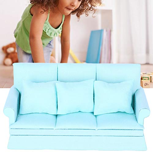 Zerodis 1:12 Doll House Muebles de Sala de Estar Mini sofá con 3 Piezas Almohada Muebles de Sala Muebles de casa de muñecas de Madera Decoración Accesorios Regalo para niños(Azul)