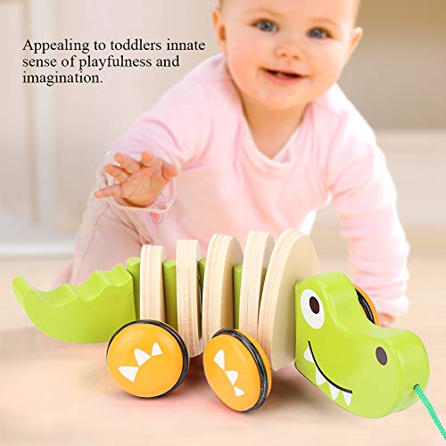 Zerodis Arrastre cocodrilo Juguete de cocodrilo de Madera para niños pequeños Juguete de cocodrilo Pull-A-Long Pull Toy para Bebé