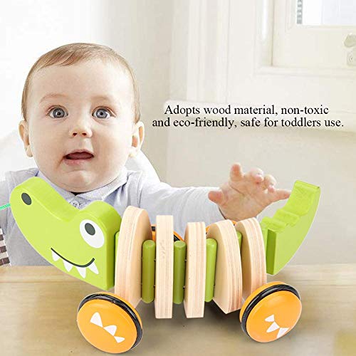 Zerodis Arrastre cocodrilo Juguete de cocodrilo de Madera para niños pequeños Juguete de cocodrilo Pull-A-Long Pull Toy para Bebé