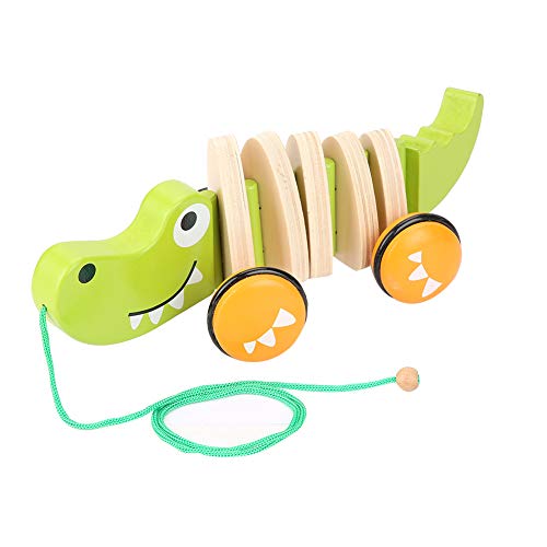 Zerodis Arrastre cocodrilo Juguete de cocodrilo de Madera para niños pequeños Juguete de cocodrilo Pull-A-Long Pull Toy para Bebé