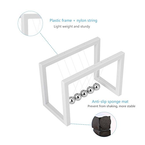 Zerodis Bolas de Equilibrio de Newton, Newton Cradle Mini Bola de Péndulo de Ciencia Física Classic Fun Escritorio de Oficina Juguete (White)