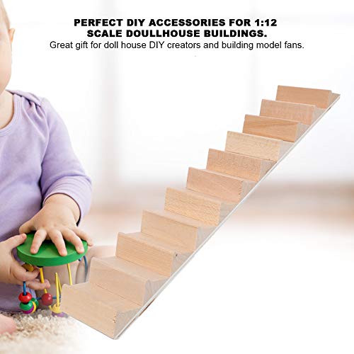 Zerodis Escalera de Madera 1:12, Escaleras de pasamanos en Miniatura de Bricolaje, Accesorios de casa de muñecas ensamblados(De Madera)