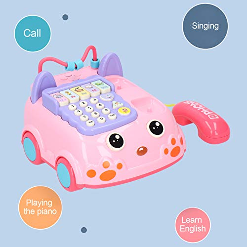 Zerodis Juguete de teléfono de simulación para niños Juguetes de Aprendizaje Educativo temprano con Efecto de música Ligera y Cuatro Modos de Juego y para niños Mayores de 18 Meses(Rosa)