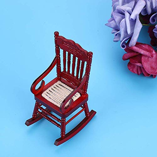 Zerodis Silla Mecedora de casa de muñecas, 1/12 Conjunto de Muebles de Madera Liviana para Casas de muñecas Sillón Divertido Modelos de sofá Casa de muñecas para bebés(Red)