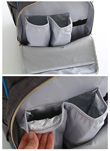 Zilee Bolsa de Pañales Mamá Bolsa - Multifuncional con Changing Pad Moda Bolsa de Viaje Para Estudiantes Mochila Bolsas Nappy Cuidado Del Bebé Impermeable Gran Capacidad Durable Gris Negro