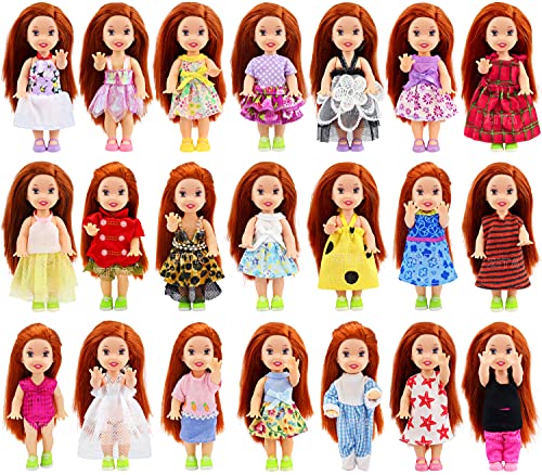 ZITA ELEMENT Ropa de Muñeca Pequeña Hecha a Mano 6 Piezas Moda Mini Vestido Encantador Vestido Traje para La Hermana Pequeña de Barbie Kelly Muñeca - Estilo Aleatorio