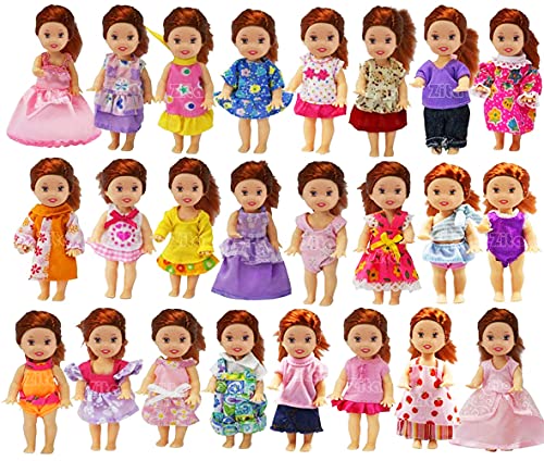 ZITA ELEMENT Ropa de Muñeca Pequeña Hecha a Mano 6 Piezas Moda Mini Vestido Encantador Vestido Traje para La Hermana Pequeña de Barbie Kelly Muñeca - Estilo Aleatorio