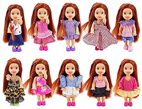 ZITA ELEMENT Ropa de Muñeca Pequeña Hecha a Mano 6 Piezas Moda Mini Vestido Encantador Vestido Traje para La Hermana Pequeña de Barbie Kelly Muñeca - Estilo Aleatorio