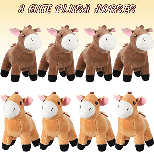 Zomiboo 8 Piezas de Caballos Realistas de Marrón de Peluche Animales de Peluche Recuerdos de Fiesta Caballo Pequeño de Peluche del Bosque de Juguete para Artículos de Fiesta