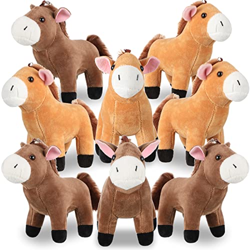 Zomiboo 8 Piezas de Caballos Realistas de Marrón de Peluche Animales de Peluche Recuerdos de Fiesta Caballo Pequeño de Peluche del Bosque de Juguete para Artículos de Fiesta