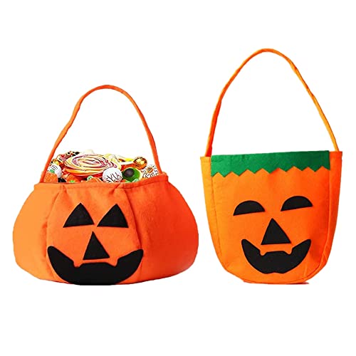 Zuou Bolsa para caramelos, calabaza, dulce o ácido, de fieltro, para niños, para guardar dulces, para fiestas de Halloween (2 unidades)