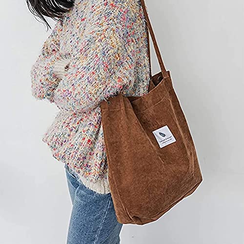 1 bolsa Corduroy para mujer con hombro, de gran capacidad, para ir de compras, para estudiantes, oficina, duradero y práctico, bonito diseño y bi