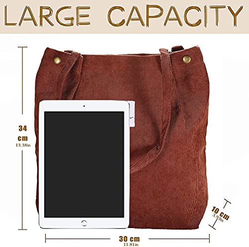 1 bolsa Corduroy para mujer con hombro, de gran capacidad, para ir de compras, para estudiantes, oficina, duradero y práctico, bonito diseño y bi